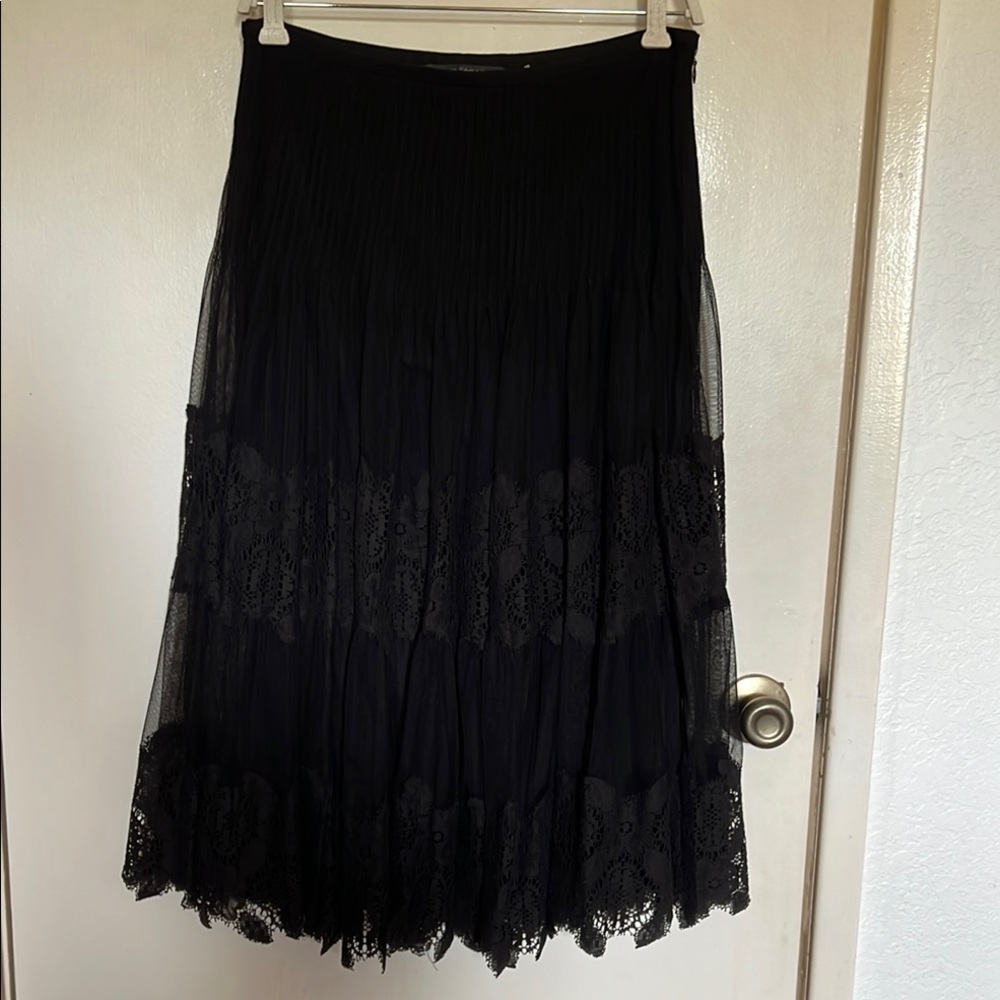 Elie Tahari Black Pleated Midi Skirt